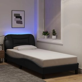 3213678 vidaXL Cadru de pat cu lumini LED, negru, 90x200 cm, textil