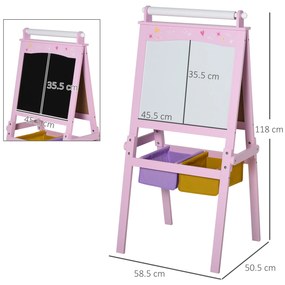 HOMCOM Sevalet Multifuncțional pentru Copii, cu Rola de Hârtie și Spațiu de Depozitare, Tablă Dublă, Roz, pentru Vârsta 3+ | Aosom Romania