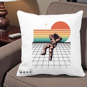 Perna Decorativa Astronaut Retro Space, 40x40 cm, Alba Mata, Husa Detasabila, Perna Inclusa, BEKZ®