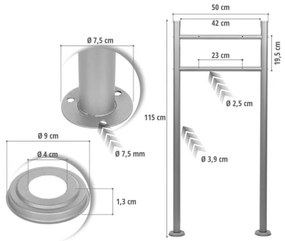 STILISTA Suport cutie poștală, 120 cm, argintiu
