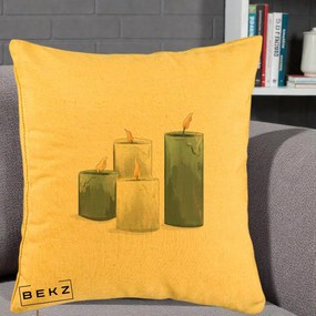 Perna Decorativa Lumanari Hygge Alb-Verde, 40x40 cm, Galben, Husa Detasabila, Perna Inclusa, BEKZ®