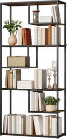 HOMCOM Bibliotecă Mobilă cu 7 Nivele din Lemn și Oțel în Stil Industrial, 83x34x180 cm, Maro | Aosom Romania