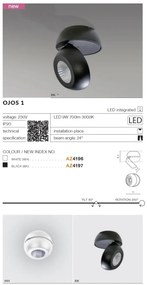 Spot LED aplicat directionabil de tavan/plafon OJOS 1 negru