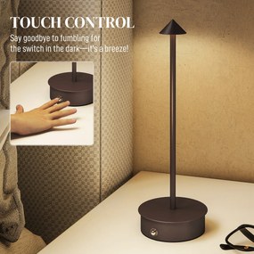HOMCOM Lampă de Masă Reîncărcabilă cu USB, Lampă Fără Fir cu Temperatura Culorii Reglabilă 3000K/4500K/6500K, Control Touch, Autonomie 4-8 Ore, Cafea | Aosom Romania