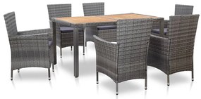 vidaXL Set mobilier de exterior cu perne, 7 piese, gri, poliratan