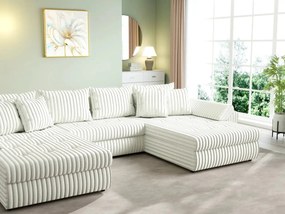 Colțar extensibil dumonde cu ladă de depozitare si sezut confortabil din spuma high-density, Loana U Ambience Ivory 355x185 cm