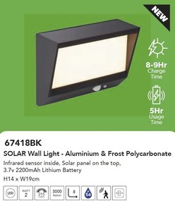 Aplica LED solara de exterior cu senzor de miscare IP54 Solar