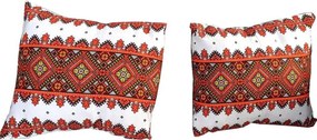 Set 4 perne decorative Casa Gino®, 2 perne 70X50, 2 perne 40X40, pentru living, bucatarie si dormitor, bumbac 100%, Motive traditionale si Rosu