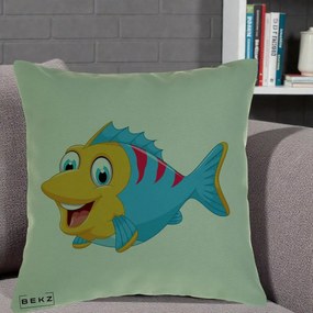 Perna Decorativa Peste Vesel Cartoon, 40x40 cm, Verde, Husa Detasabila, Perna Inclusa, BEKZ®