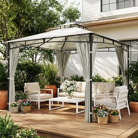 Outsunny Tonnelă de grădină pentru exterior Cadru de acoperiș retractabil și acoperiș dublu UV50+ Impermeabil 3x3 m Crem | Aosom Romania