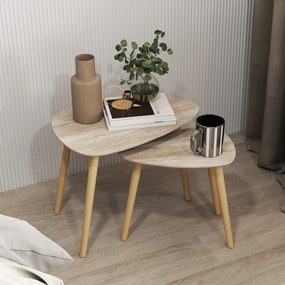 HOMCOM Set 2 măsuțe de living suprapozabile în stil nordic cu picioare din lemn, culoare lemn | Aosom Romania