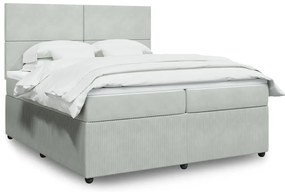 vidaXL Pat box spring cu saltea, gri deschis, 200x200 cm, catifea