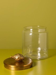 Set 2 borcane din sticlă cu capac din alamă antichizată și mâner în formă de con de brad, 22 × 15 cm, „Pomme"