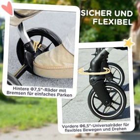 PawHut Cărucior pentru câini, transport ușor și pliabil pentru câini mici, pernă lavabilă, ferestre de plasă, Khaki | Aosom Romania