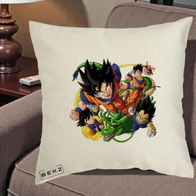 Perna Personalizata Dragon Ball Goku si Shenron Actiune, 40x40 cm, Ecru, Husa Detasabila, Perna Inclusa, BEKZ®
