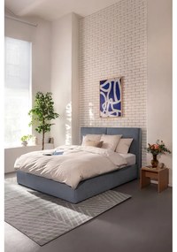 Pat matrimonial albastru tapițat cu spațiu de depozitare cu somieră 180x200 cm Thessa Bold – Bonami Selection