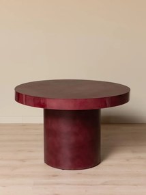 Masă de dining rotundă din metal, cu margine lăcuită și picior central cilindric, roșu cărămiziu, finisaj lucios, 120×77 cm, „Amarante"