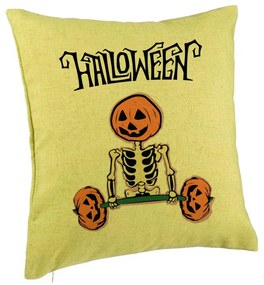 Perna Decorativa cu motiv Sechelet de Halloween 2, 40x40 cm, Verde, Husa Detasabila, Burduf