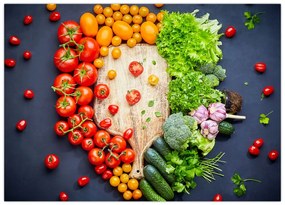 Tablou pe sticlă - Masa plină cu legume (70x50 cm)