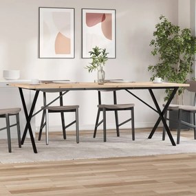 vidaXL Masă bucătărie, cadru X, 200x100x75,5cm lemn masiv pin și Oţel