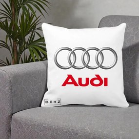 Perna Personalizata cu emblema Audi, 40x40 cm, Alba Mata, Husa Detasabila, Perna Inclusa, BEKZ®