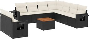vidaXL Set canapele de grădină cu perne, 10 piese, negru, poliratan
