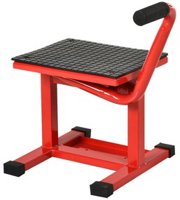 HOMCOM Suport pentru Motociclete din Oțel, Capacitate max 150 kg, cu Suprafață de Cauciuc și Manivelă, 27.5x51-69x34 cm, Roșu | Aosom Romania