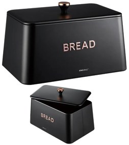 Cutie de pâine Kinghoff KH 1949, 35 cm, Corp metalic, Capac bambus, Negru