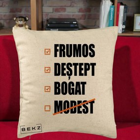 Perna Decorativa Frumos Destept Bogat, 40x40 cm, Bej, Husa Detasabila, Perna Inclusa, BEKZ®