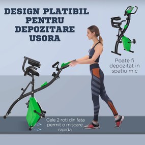 Bicicleta Pliabila 2 în 1, Rezistenta 8 Nivele Elastice pentru Brate si Ecran LCD, 97x51x115cm, Verde HOMCOM | Aosom RO