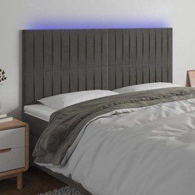 3122717 vidaXL Tăblie de pat cu LED, gri închis, 160x5x118/128 cm, catifea