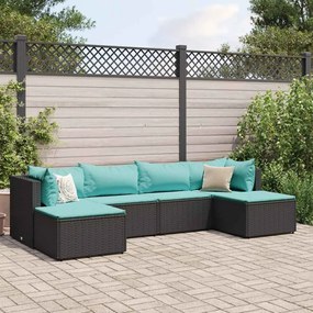 vidaXL Set mobilier de grădină cu perne, 6 piese, negru, poliratan