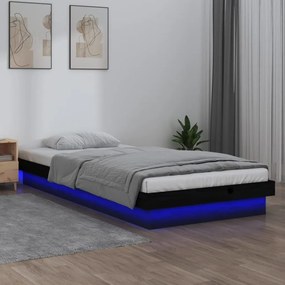 Cadru de pat cu LED mic Single 2FT6 negru 75x190 cm lemn masiv Negru, 75 x 190 cm