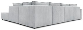 Colțar gri deschis cu tapițerie din catifea reiată (cu colț pe partea dreaptă/în formă de "U") Nihad modular – Bobochic Paris