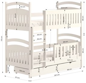 Pat supraetajat din lemn Amely - culoare gri 90x200