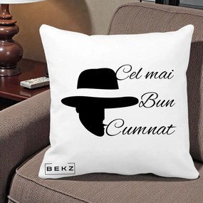 Cadou pentru Cumnat - Perna Personalizata Cel mai Bun Cumnat cu Silueta Palarie, 40x40 cm, Alba Mata, Husa Detasabila, Perna Inclusa, BEKZ®
