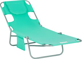 Outsunny Șezlong de grădină, fotoliu cu orificiu pentru față căptușit, saltea de masaj pentru exterior, buzunar lateral, material textil, metal, Grün | Aosom Romania