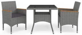 vidaXL Set mobilier grădină, 3 piese, gri, poliratan și lemn acacia