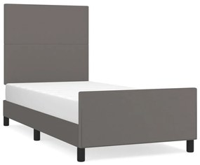 Cadru de pat cu tablie, gri, 90x190 cm, piele ecologica Gri, 90 x 190 cm, Design simplu
