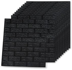 Tapet de perete autocolant, model caramizi 3D, 40 buc., negru 40, Negru