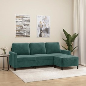 3201057 vidaXL Canapea cu 3 locuri și taburet, verde închis, 180 cm, catifea