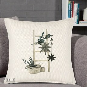 Perna Decorativa Scara Scandinavica cu Stele, 40x40 cm, Crem Reliefat, Husa Detasabila, Perna Inclusa, BEKZ®