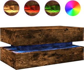 vidaXL Măsuță de cafea cu lumini LED, stejar afumat, 90x50x40 cm