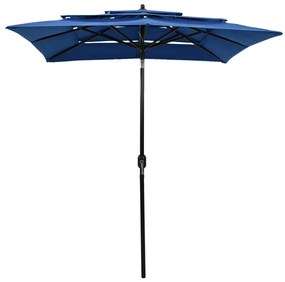 Umbrela de soare 3 niveluri, stalp de aluminiu, azuriu, 2x2 m azure blue, 2 x 2 m
