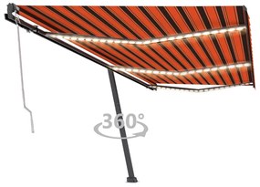 vidaXL Copertină automată senzor vânt&amp;LED, portocaliu&amp;maro, 600x300 cm