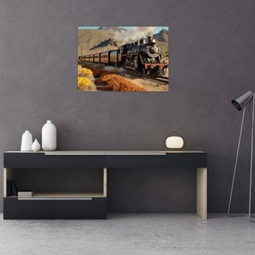 Tablou pe sticlă - Locomotivă cu aburi (70x50 cm)