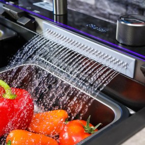 Chiuveta Bucatarie Multifunctionala cu LED LS , Inox, Gri Inchis – Negru 75×45 cm