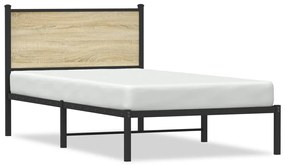 4007711 vidaXL Cadru de pat metalic cu tăblie, stejar sonoma, 100x200 cm