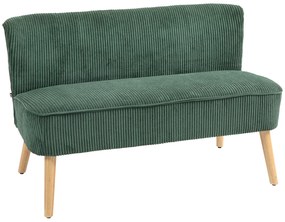HOMCOM Canapea de 2 locuri tapițată, lemn, material textil cu aspect de catifea, spumă, 117 x 56,5 x 77 cm, Verde | Aosom Romania
