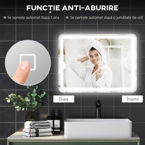kleankin Oglinda pentru baie cu lumini LED, 70 x 50 cm | Aosom Romania